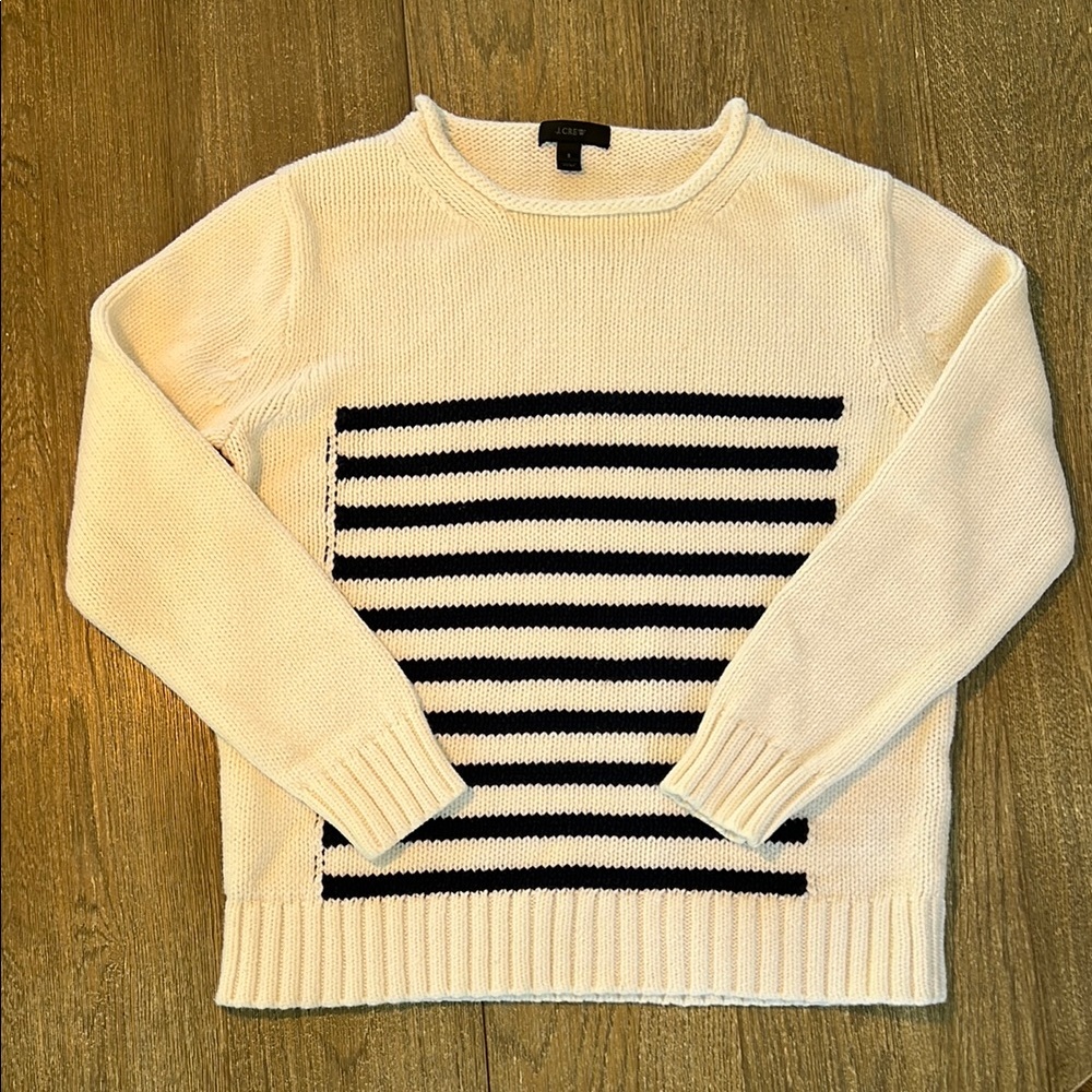 J. Crew Cream and Navy Crewneck Sweater Nautical-Inspired
